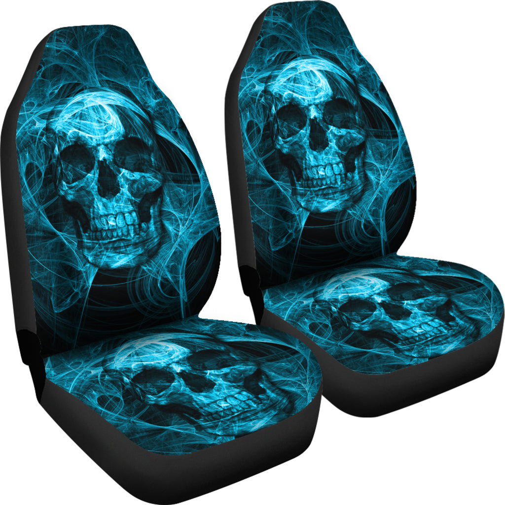 Set of 2 pcs seat cover flaming skull gothic car seat cover