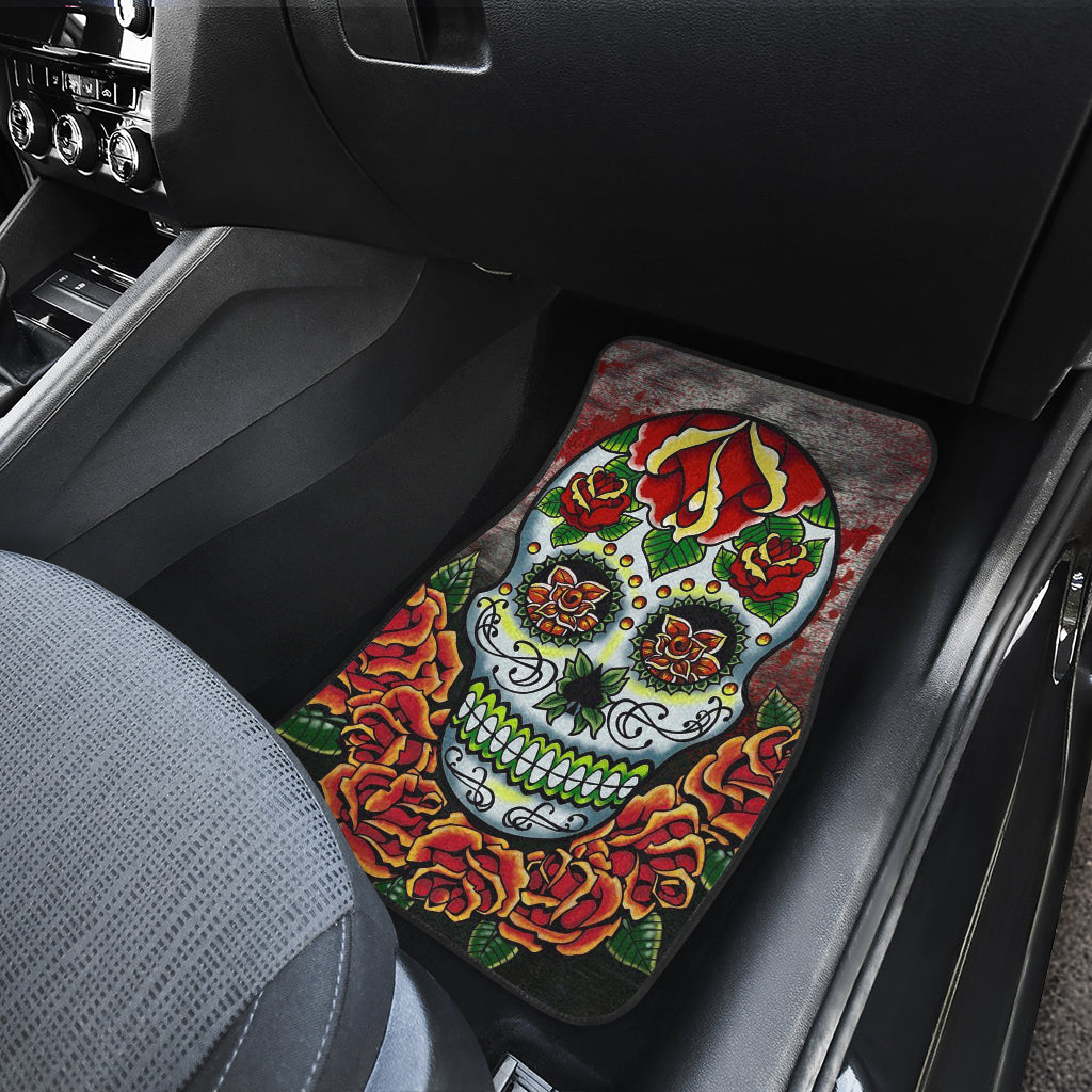 Set of 4 pcs sugar skull car mats