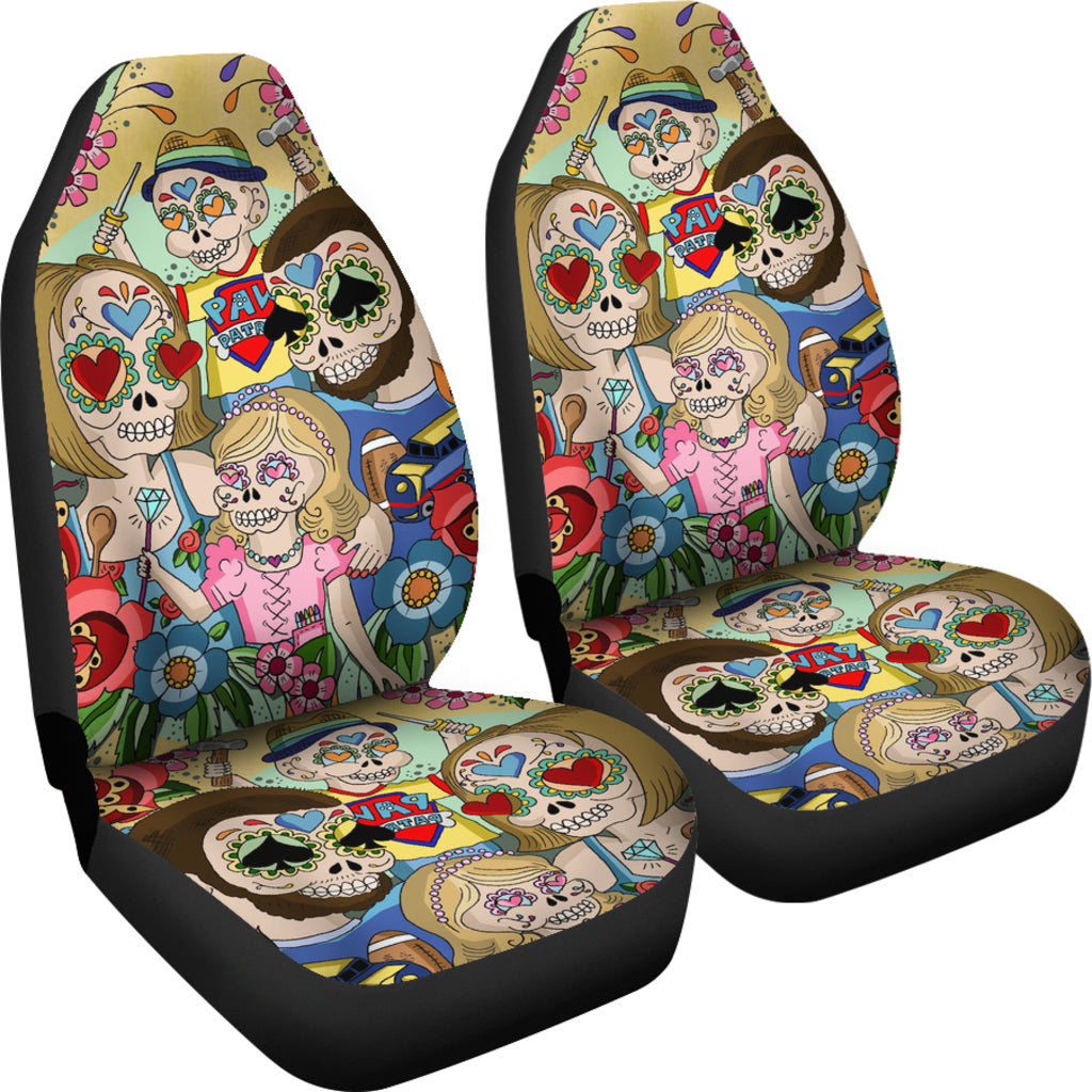 Set of 2 pcs sugar skull car seat covers