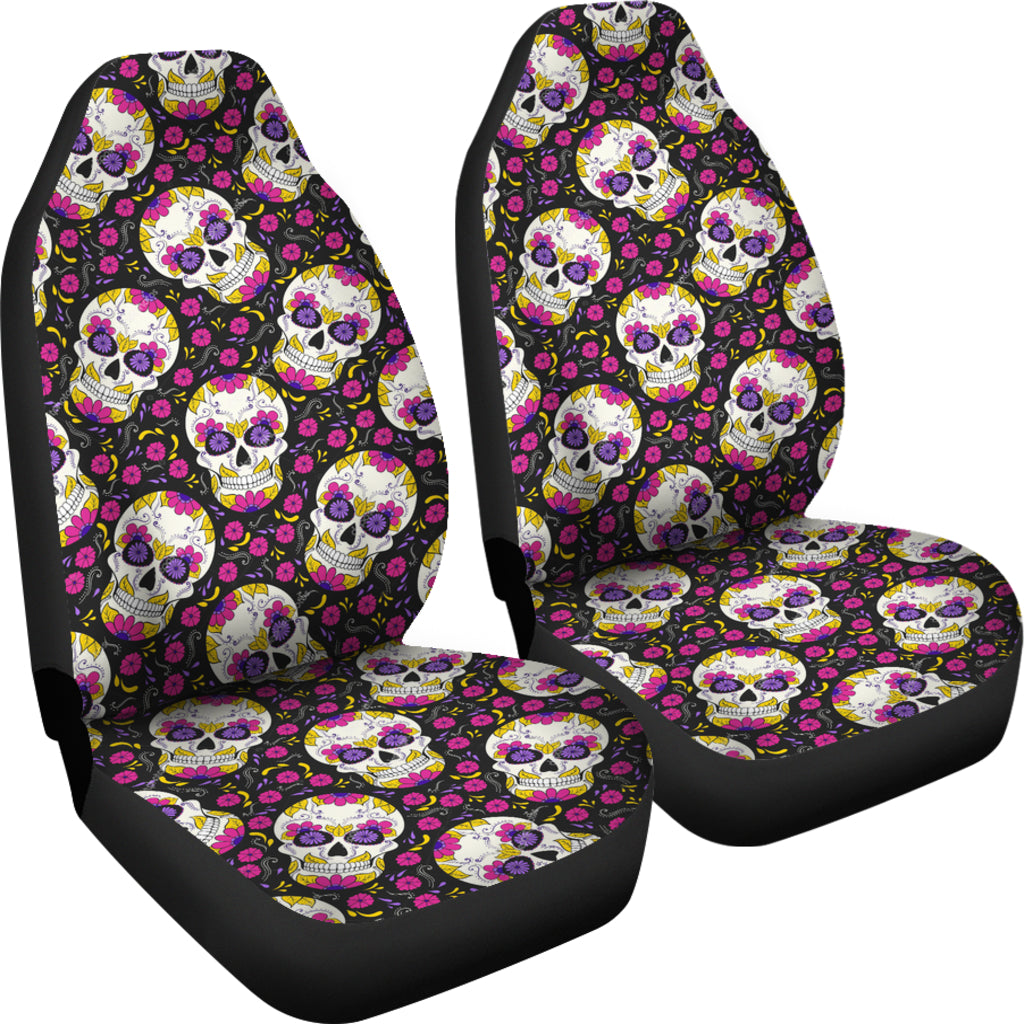 Set of 2 candy sugar skull car seat covers