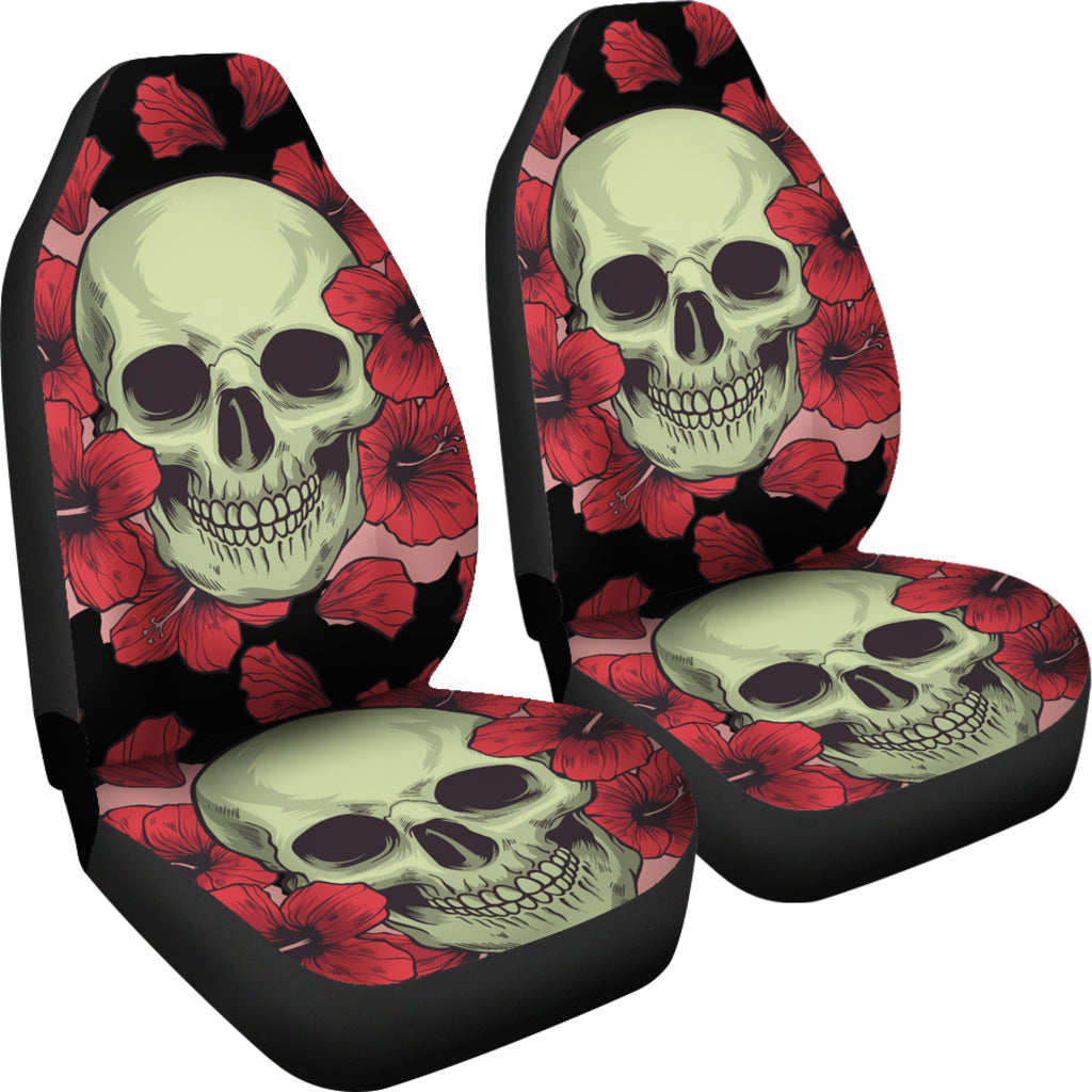 Set 2 pcs Floral sugar skull day of the dead skull car seat covers