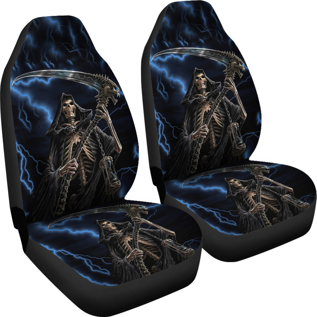 Set of 2 Grim reaper awesome skull car seat covers