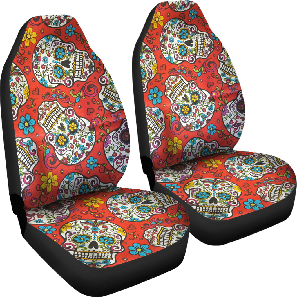 Set of 2 pcs sugar skull car seat covers