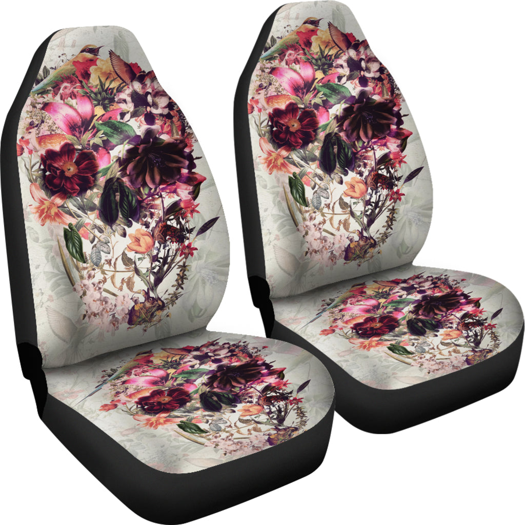 Set 2 pcs Gothic flower skull car seat covers