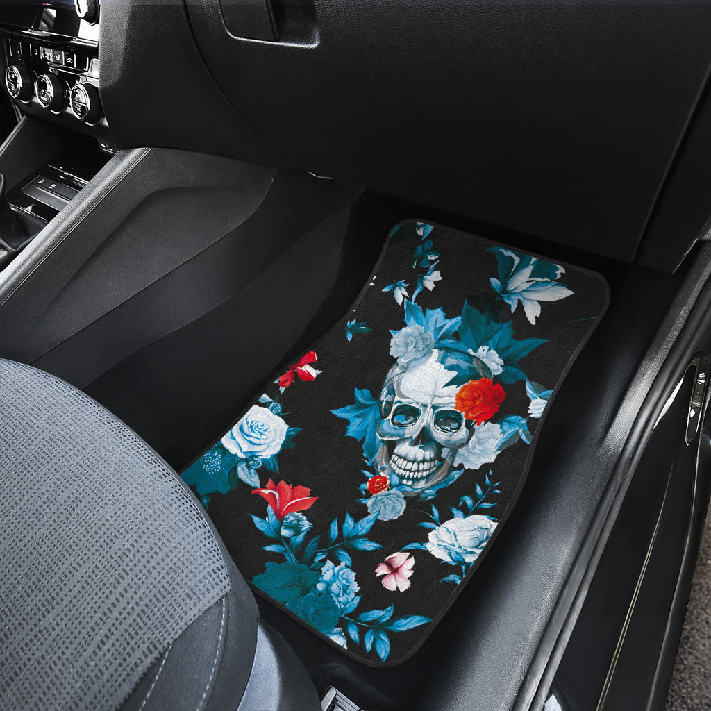 Set of 4 pcs floral sugar skull car mat