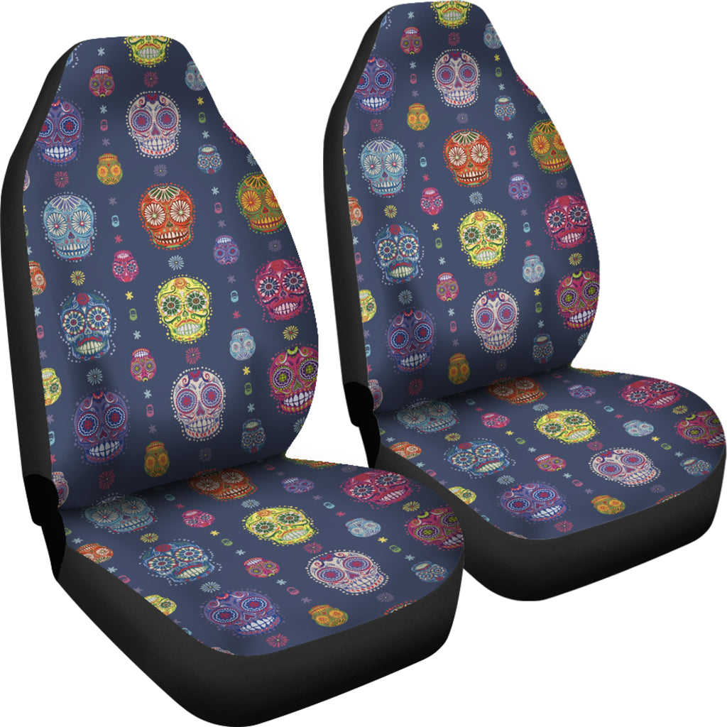 Set of 2 colorful sugar skull car seat covers