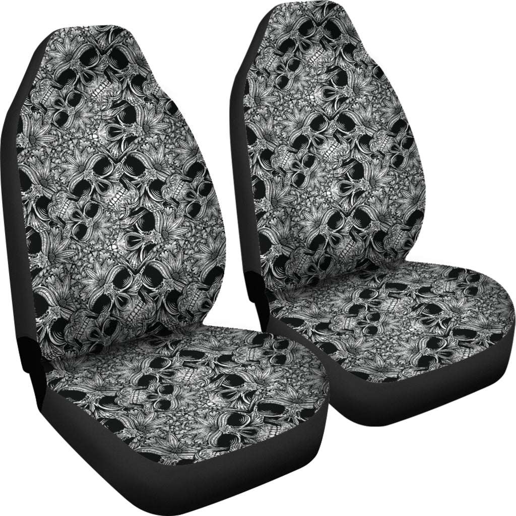 Set of 2 car skull seat cover sugar skulls