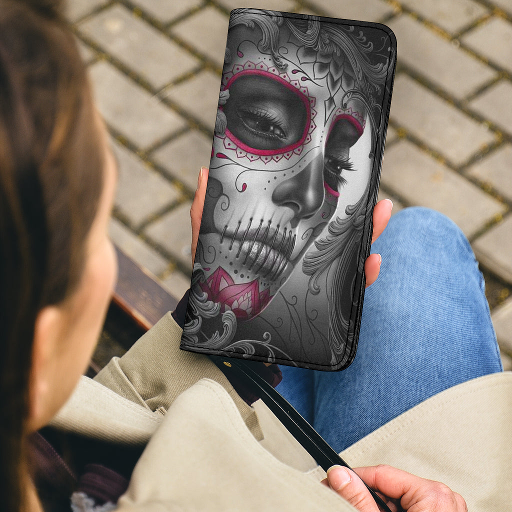 Sugar skull beautiful girl cluctch purse wallet