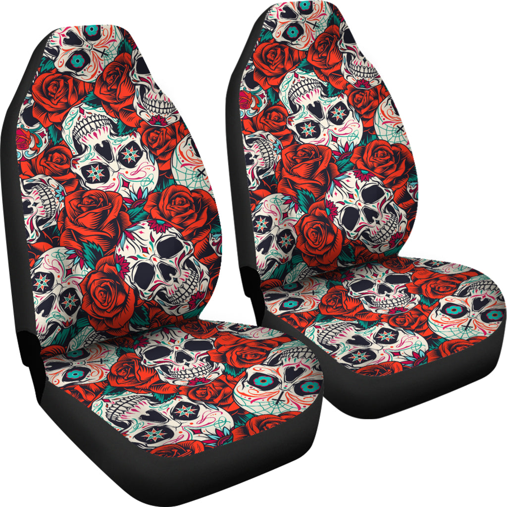 Set 2 pcs Floral sugar skull car seat covers