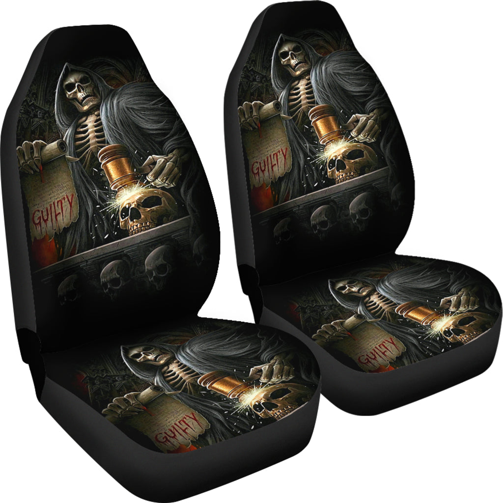 Set of 2 Skull grim reaper Gothic car seat covers