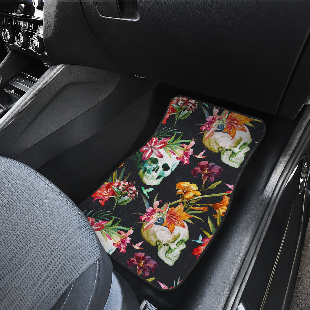 Set of 4 pcs floral sugar skull car mat