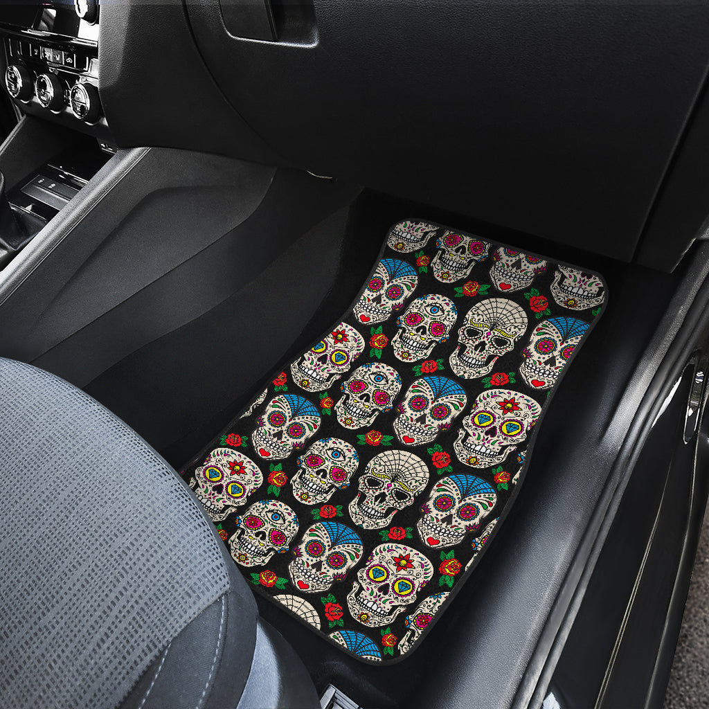 Set 2 pcs Floral sugar skull day of the dead skull car seat covers