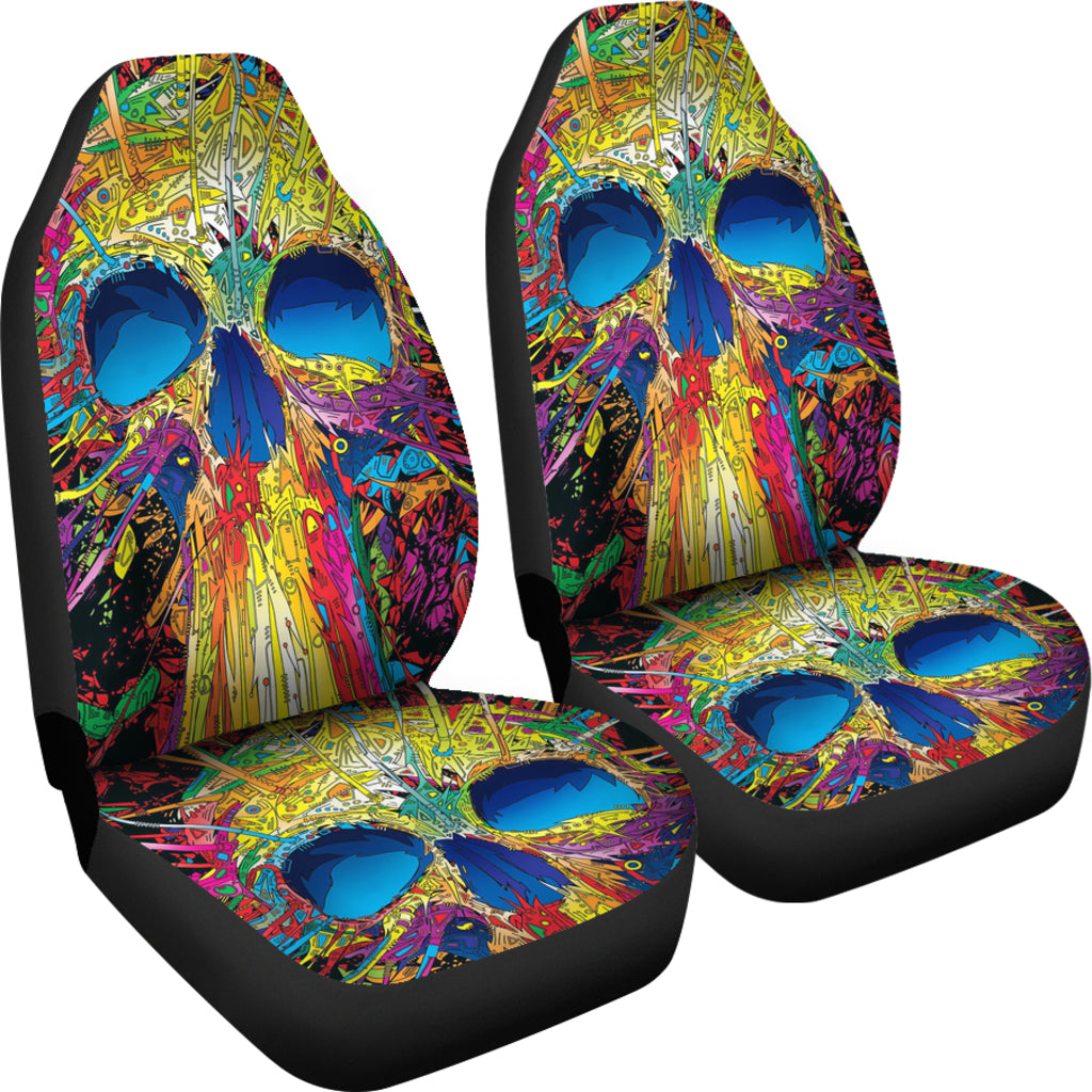 Set of 2 colorful skull car seat covers