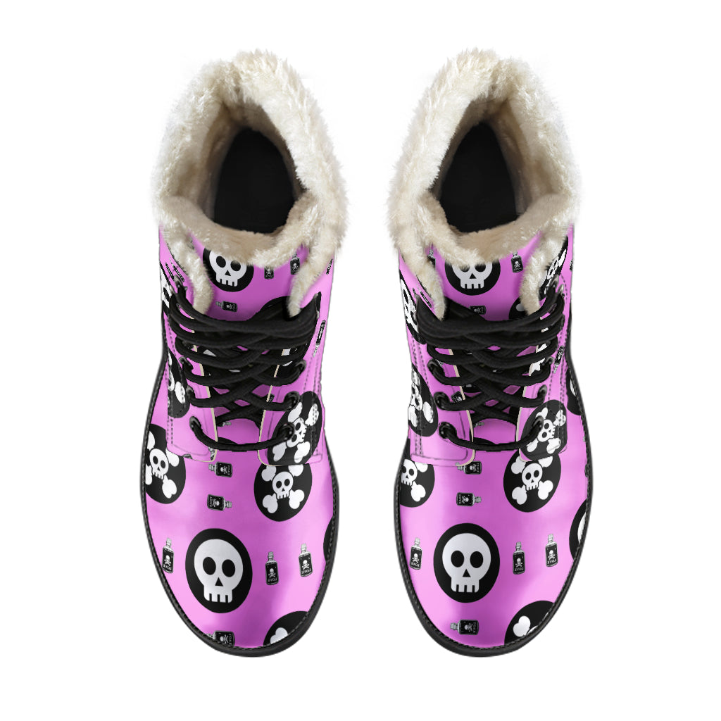 Skulls and Potion Faux Fur Leather Boots