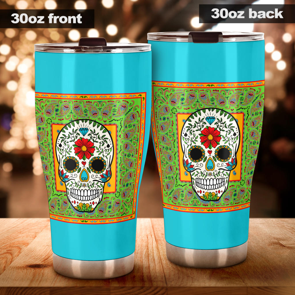 Sugar Skull Bandana Drink Tumbler