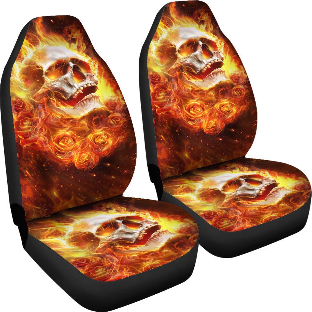 Set 2 pcs flaming skull fire skull seat cover sugar skulls