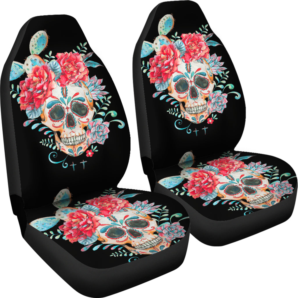 Set of 2 pcs floral skull car seat covers