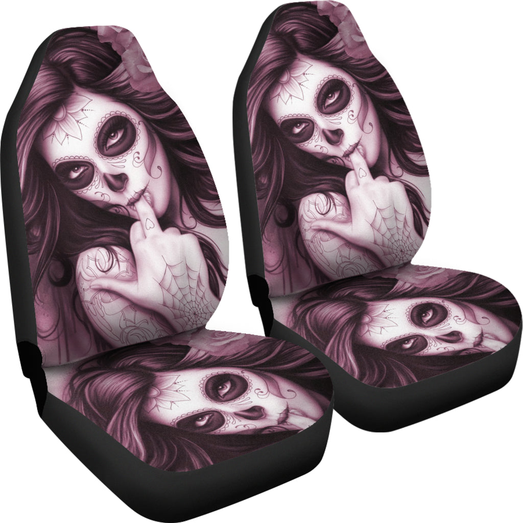 Set of 2 pcs skull girl car seat covers