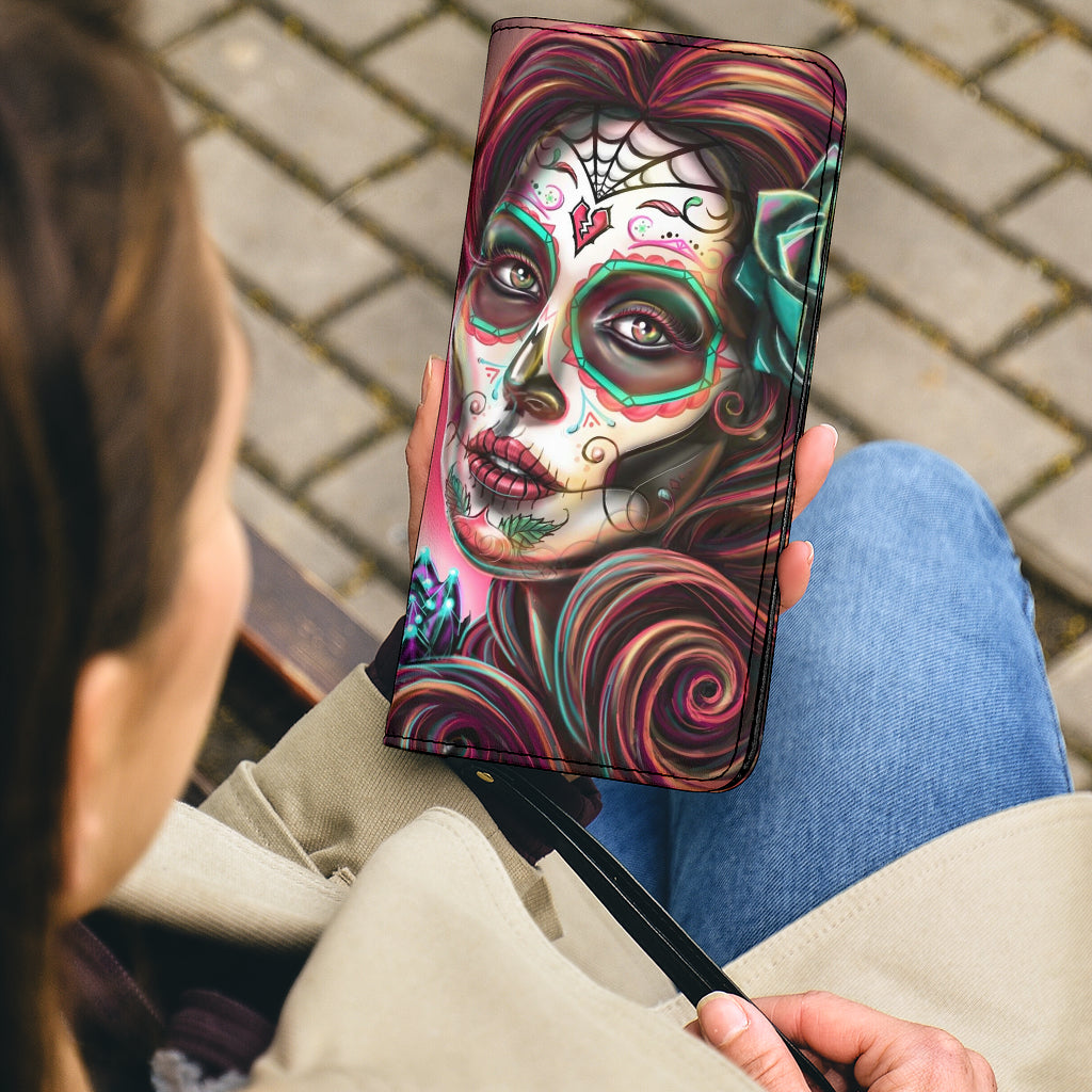 Sugar skull girl wallet clutch purse