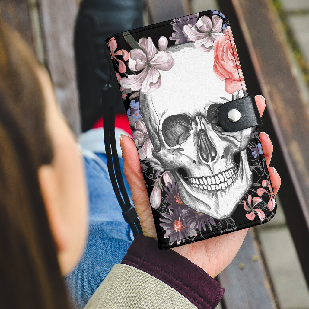 Floral skull wallet phone case