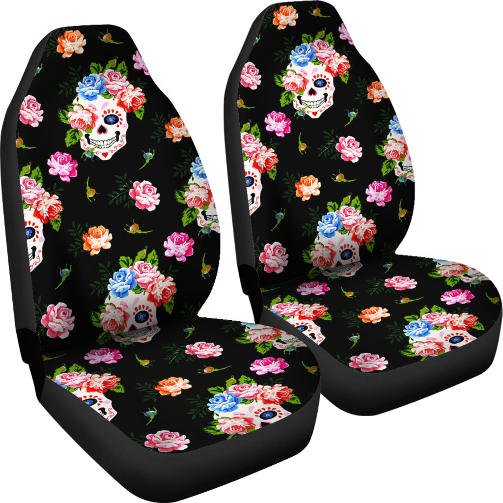 Set 2 seat cover flower skull gothic car seat covers