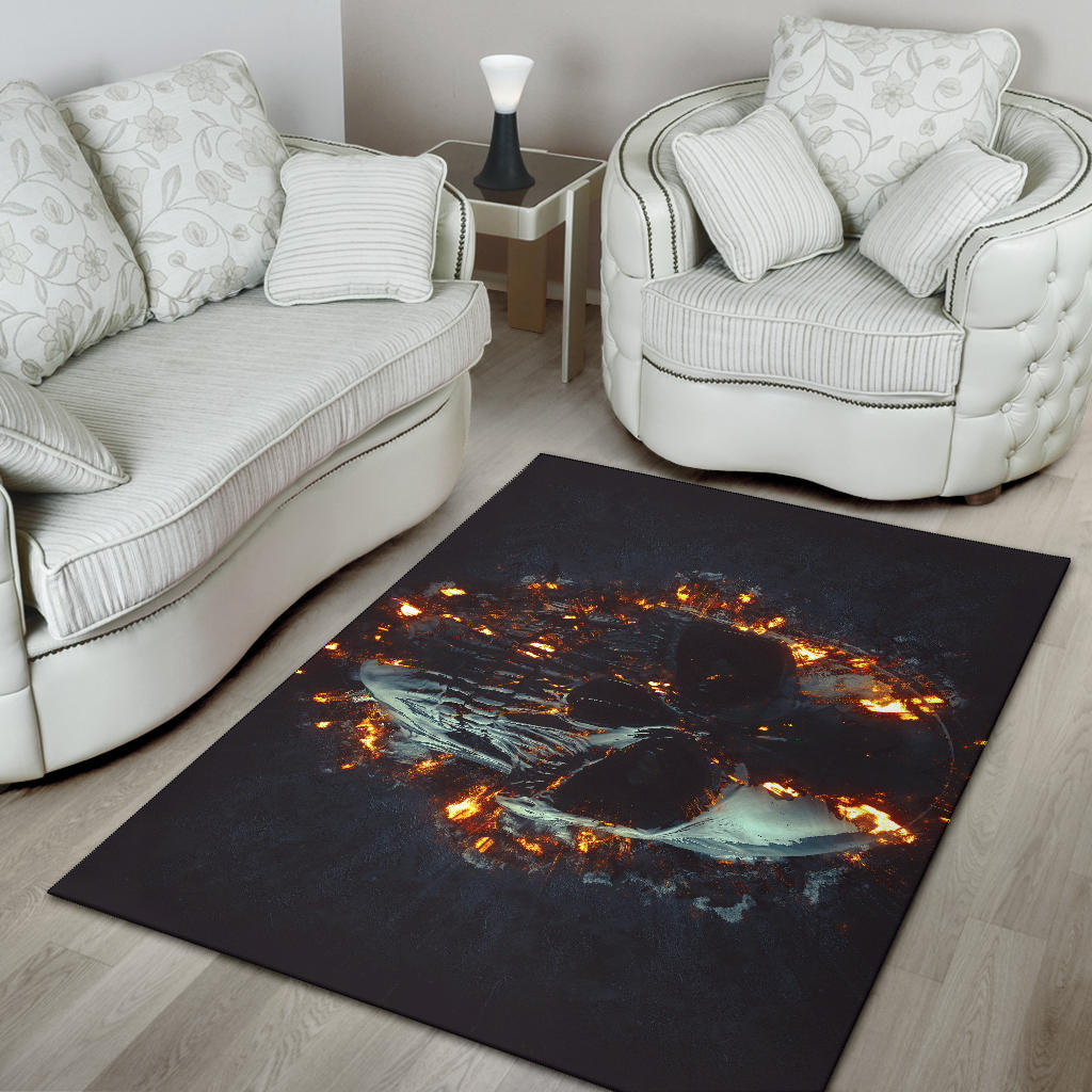 Flaming skull gothic rug mat carpet
