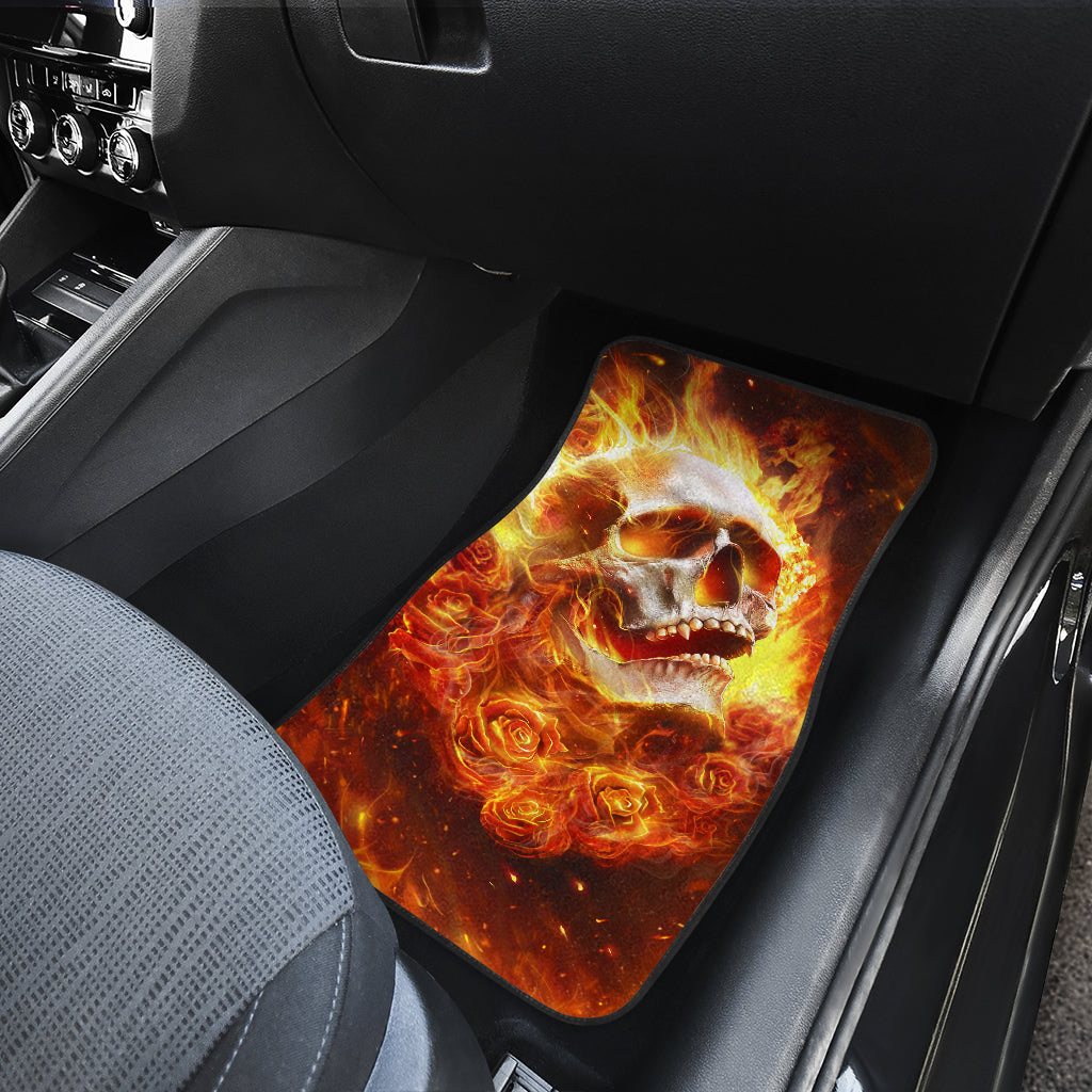 Set 4 pcs flaming skull car mats