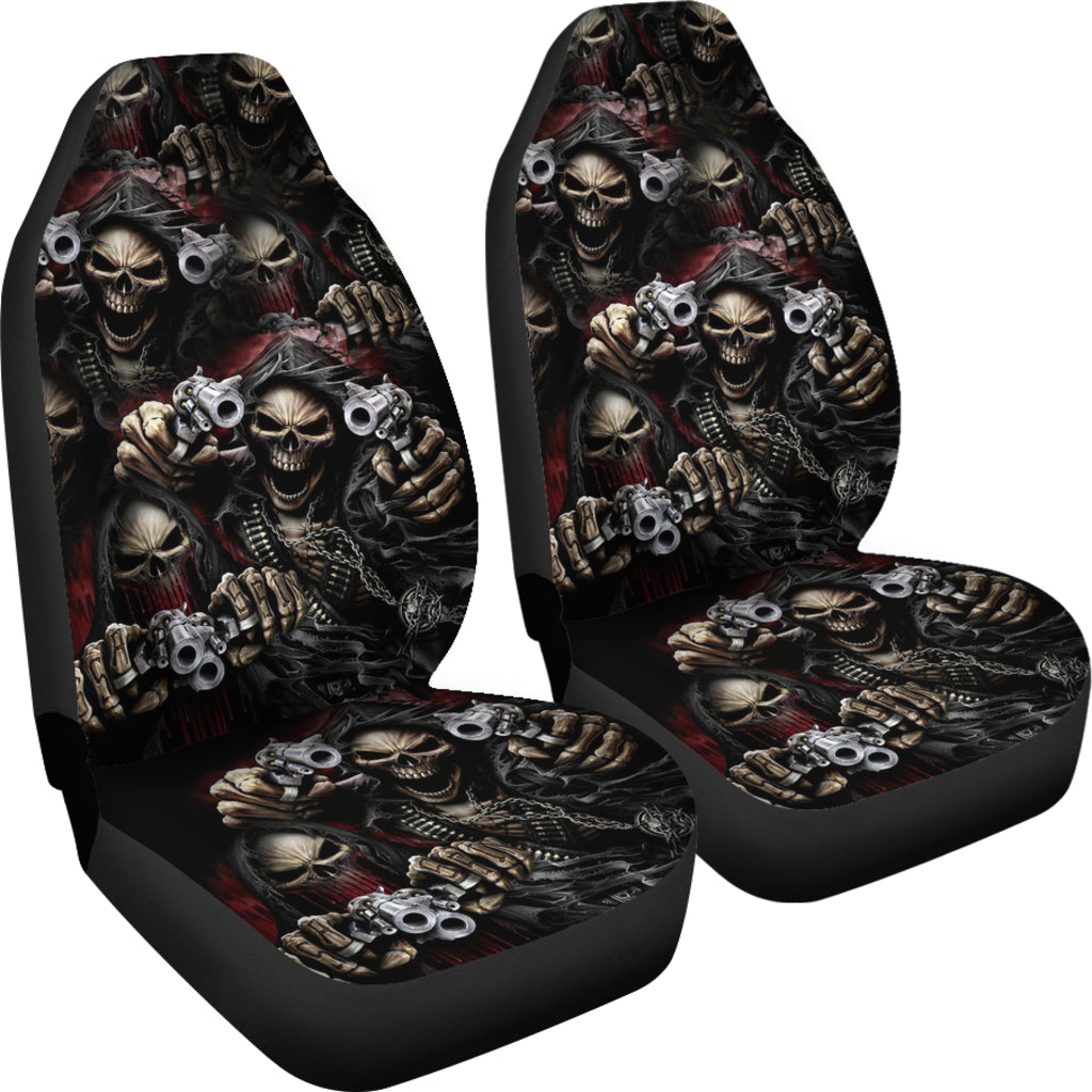 Set of 2 skull shooting car seat covers - Day of the dead