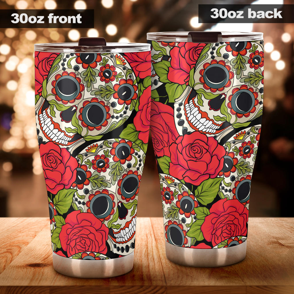 Sugar skull floral tumbler mug cup