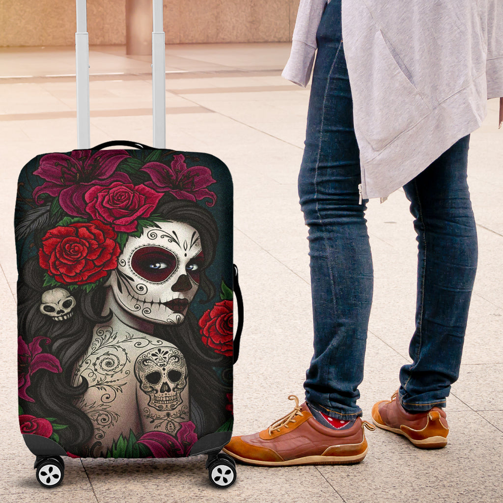 Sugar skull day of the dead girl luggage cover