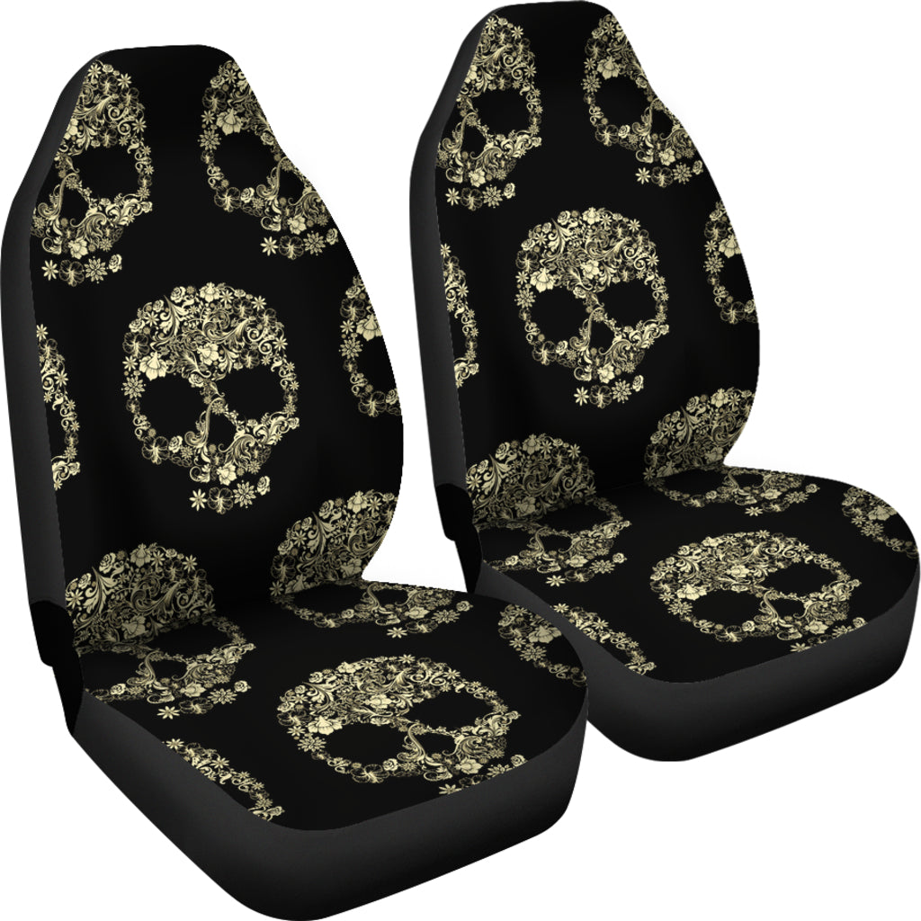 Set of 2 sugar skull car seat covers