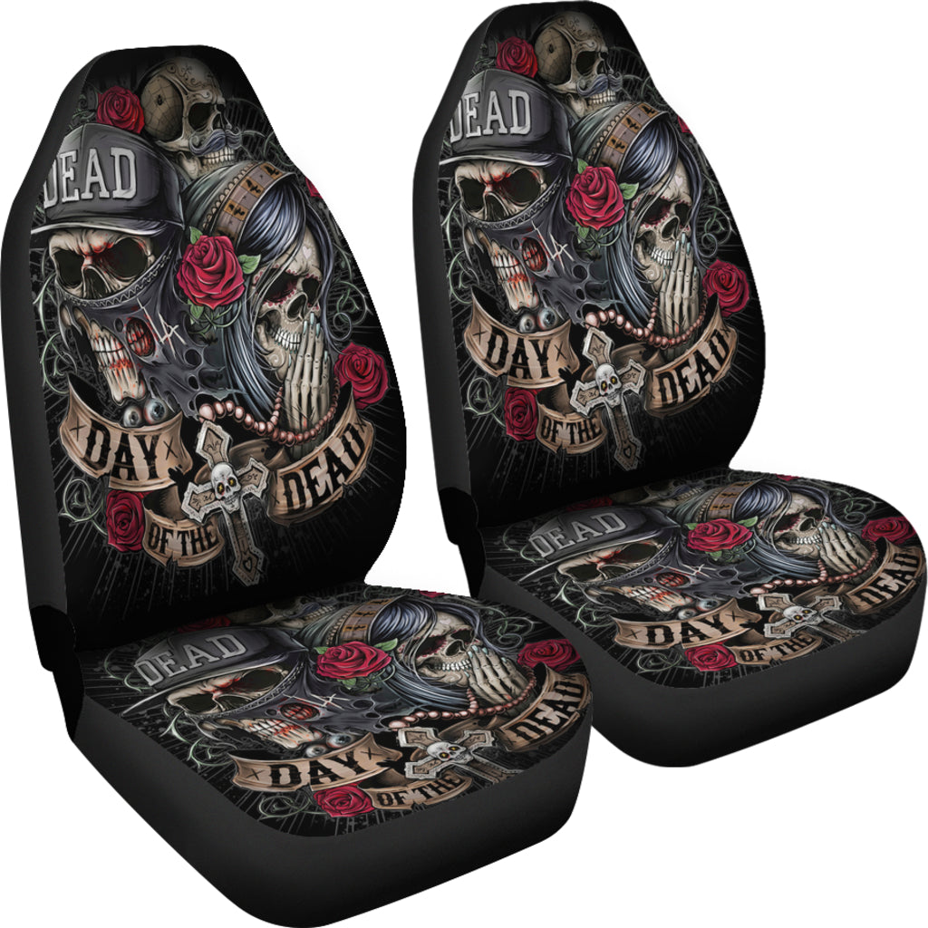 Set 2 pcs Gothic Day of the dead sugar skull car seat covers