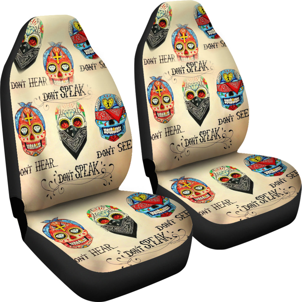 Set of 2 - No hear no see no speak sugar skull car seat cover