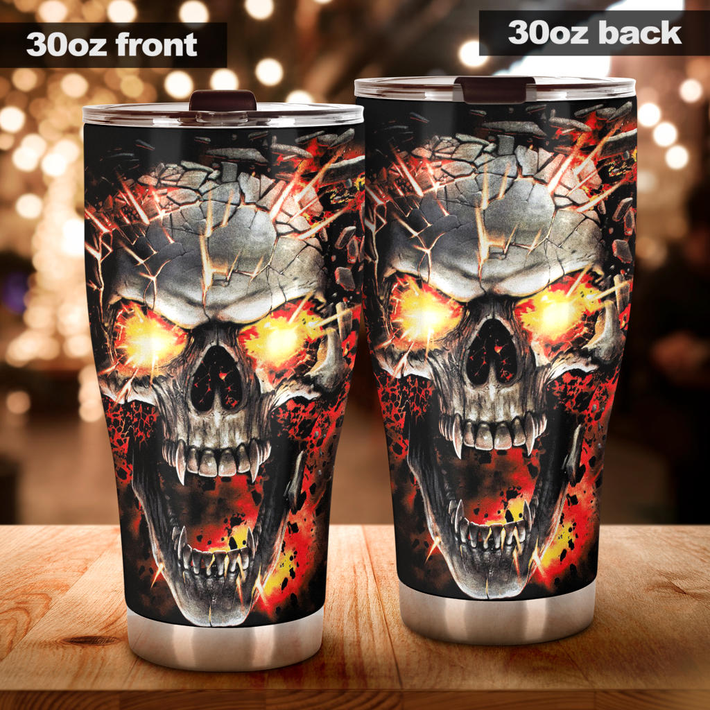 Fire skull grim reaper tumbler mug