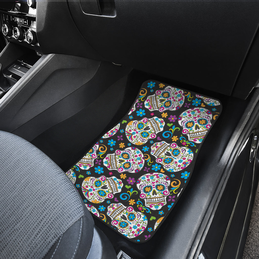 Set of 4 pcs sugar skull day of the dead car mats