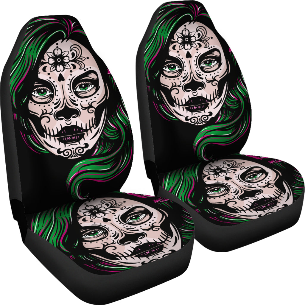 Set 2 pcs sugar skull girl car seat covers