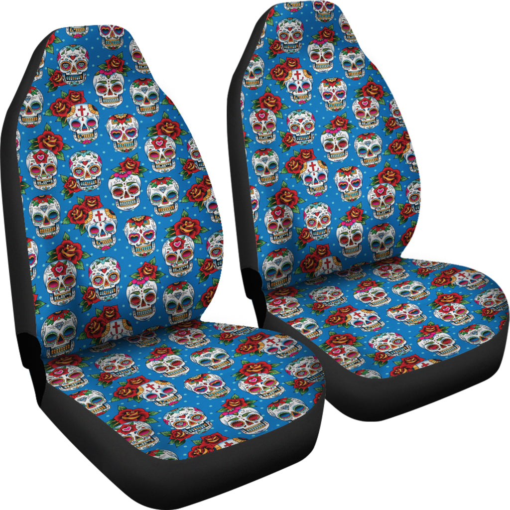 Set of 2 pcs sugar skull car seat covers