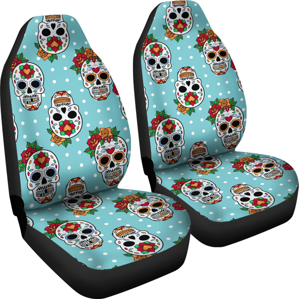 Set of 2 sugar skull day of the dead seat covers