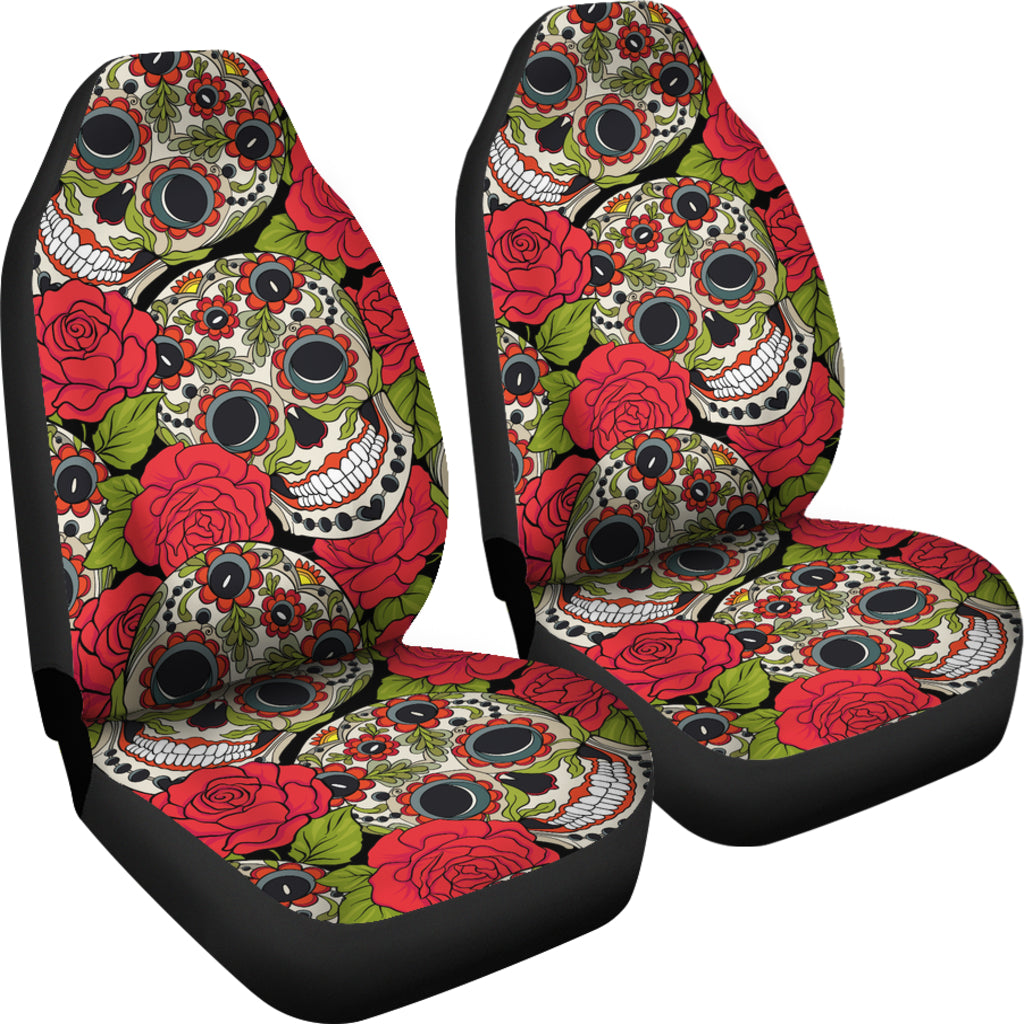 Set 2 pcs Rose floral sugar skull car seat covers