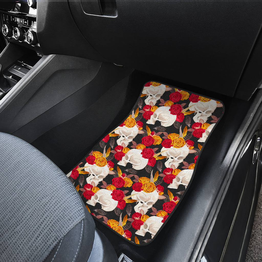 Set of 4 pcs floral skull car mats