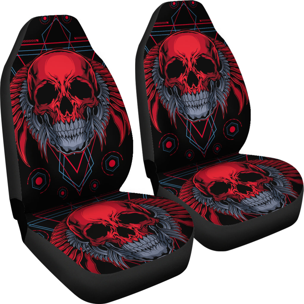 Set of 2 flaming fire red skull car seat covers