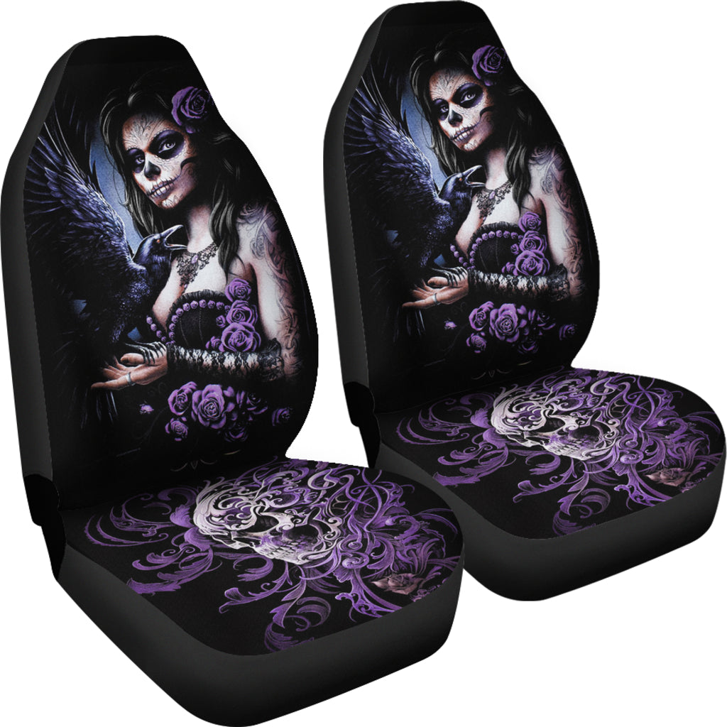 Set of 2 pcs sugar skull girl car seat covers