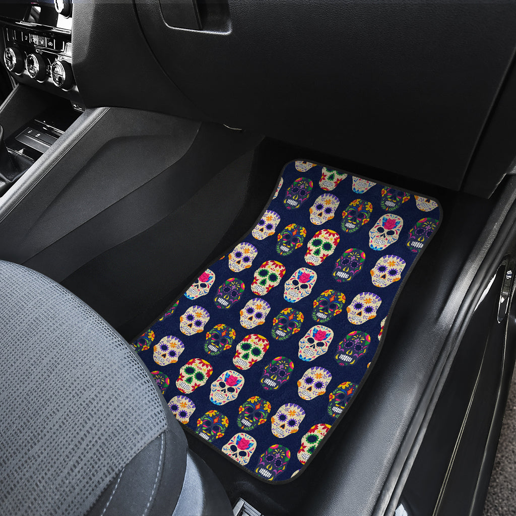 Set of 4 pcs floral day of the dead sugar skull car mats