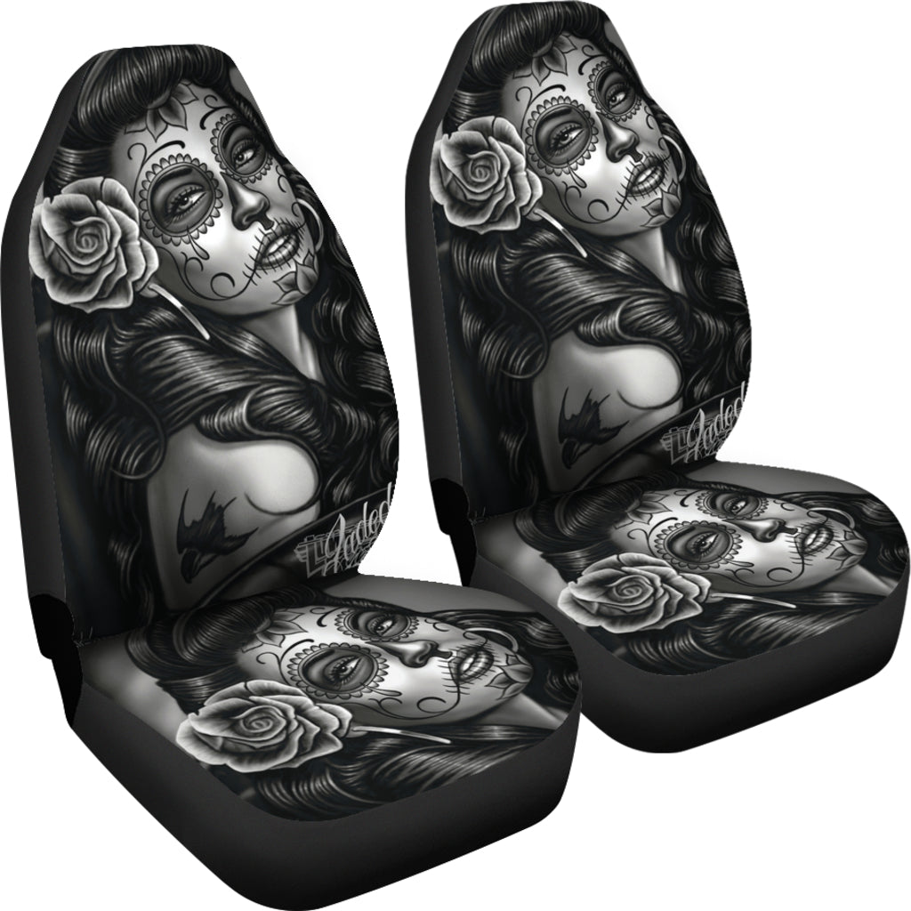 Set 2 pcs beautiful girl seat cover sugar skulls