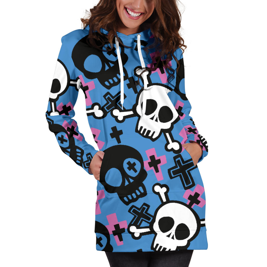 Women`s Hoodie Dress Skull And CrossBones | Premium Ladies Hoodie Dress