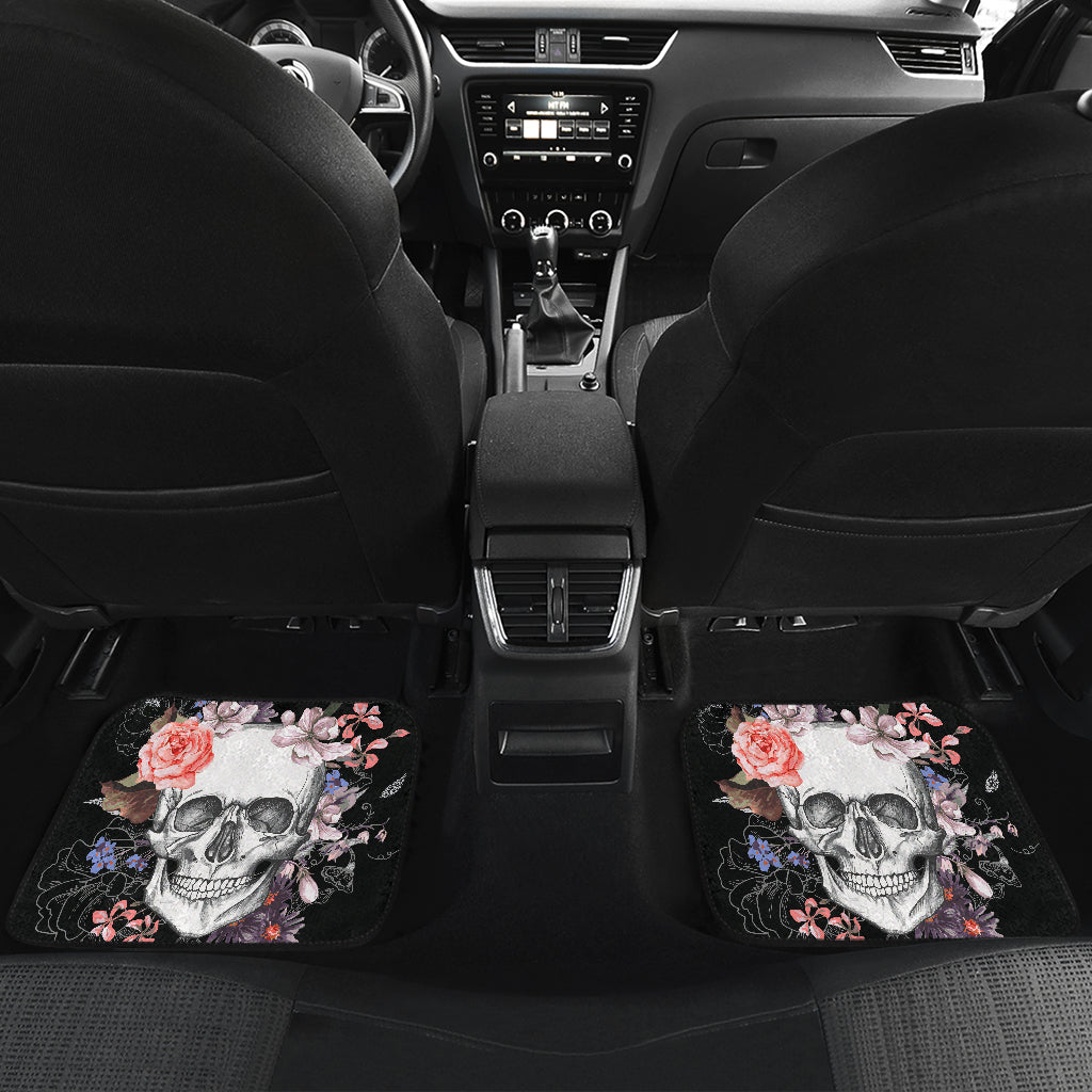 Set of 4 pcs floral rose skull car mats
