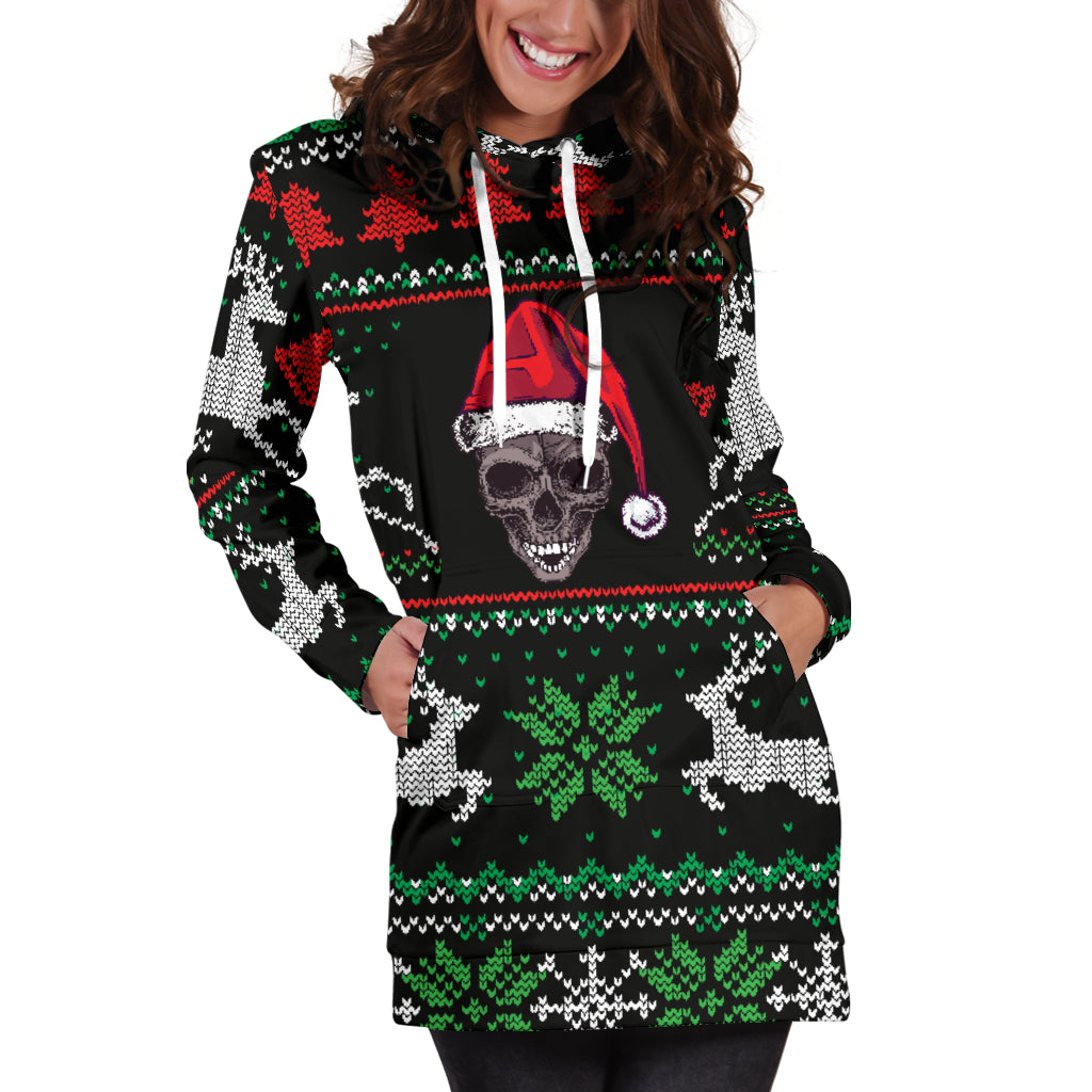 Ugly Christmas Santa Skull Black Hoodie Dress