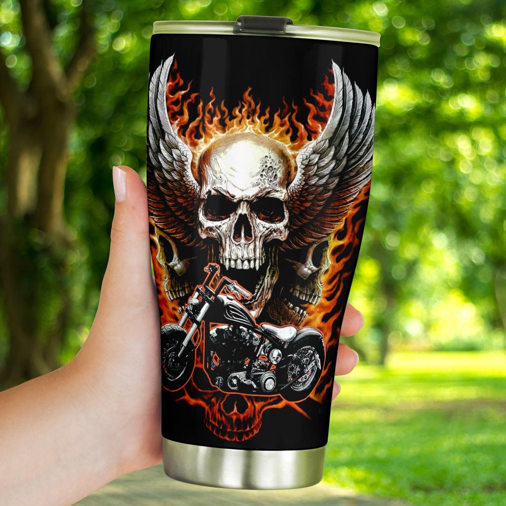 Motorcycle biker skull tumbler cup mug