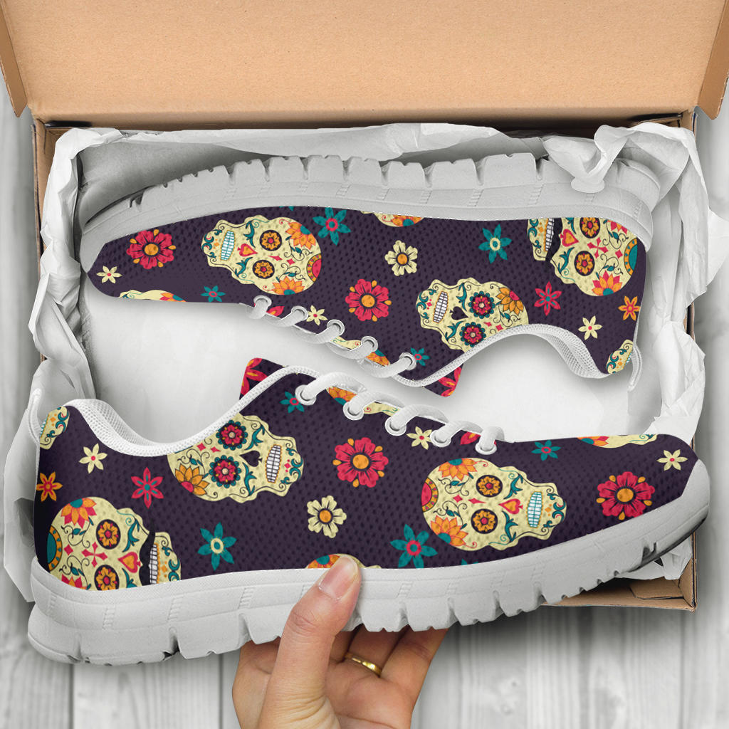 Black sugar skull sneakers shoes