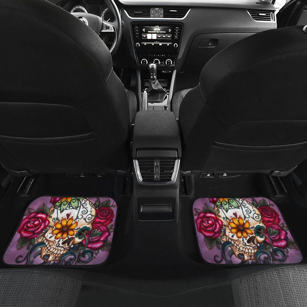 Set of 4 pcs sugar skull car mats